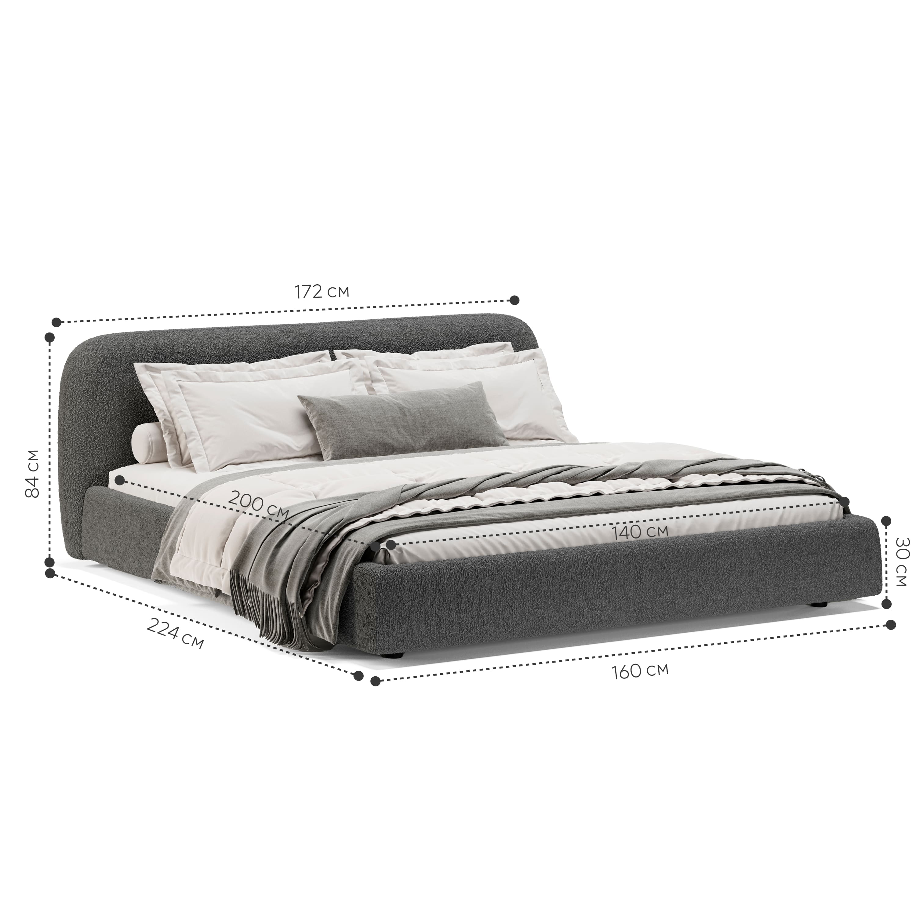 Кровать Лагом букле buckledark grey 1.4х2.0